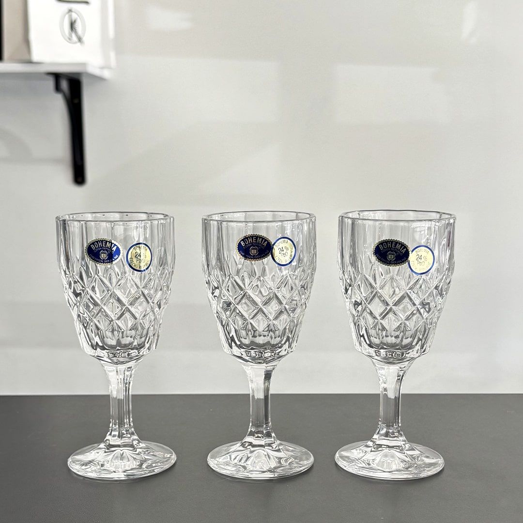 3 pahare din cristal Bohemia pentru vin alb