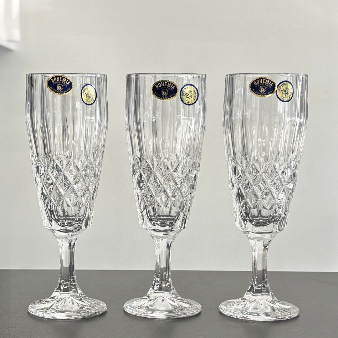 3 pahare din cristal Bohemia pentru sampanie
