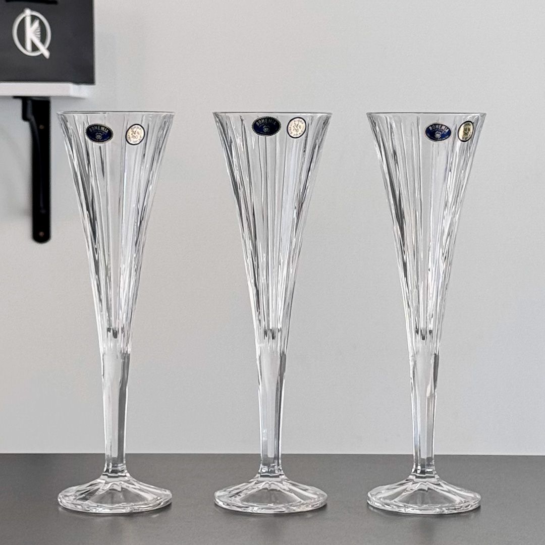 3 pahare pentru sampanie din cristal Bohemia