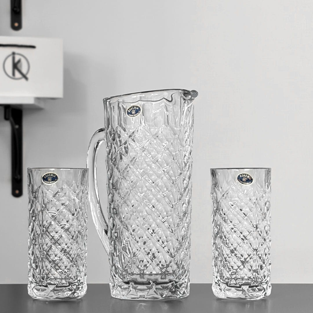 Set ulcior si 6 pahare din cristal Bohemia