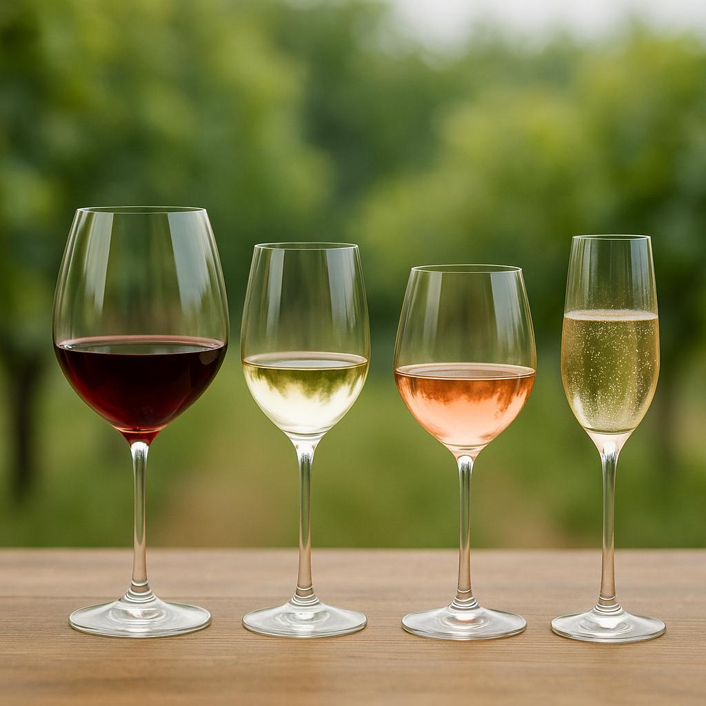 4 pahare pentru vin rosu, alb, rose si spumant